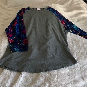 Lularoe gray with floral sleeves top 3XL